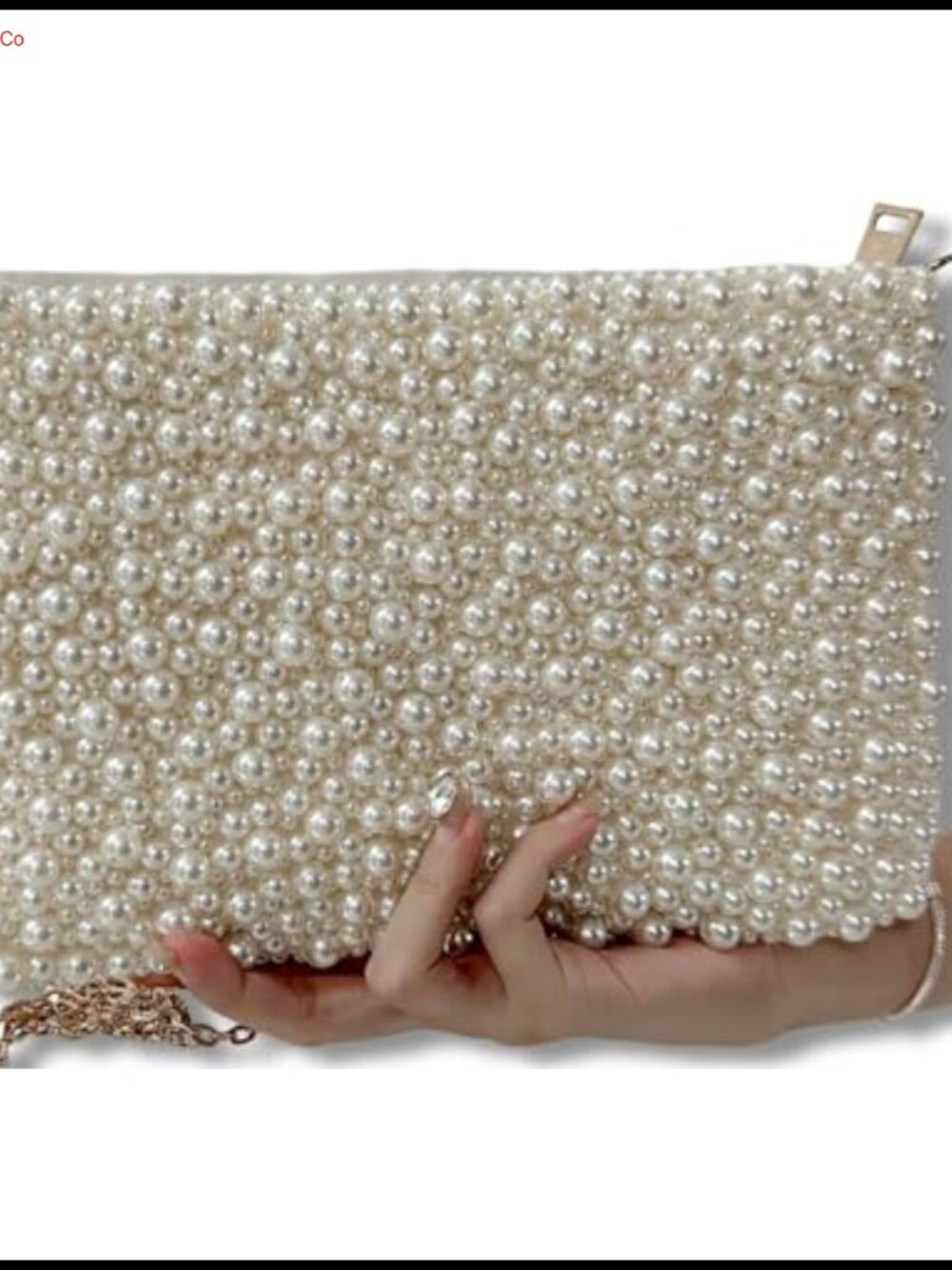 Pearl Evening Clutch with Chain Glitter Crossbody Beaded Sparkly Handbag